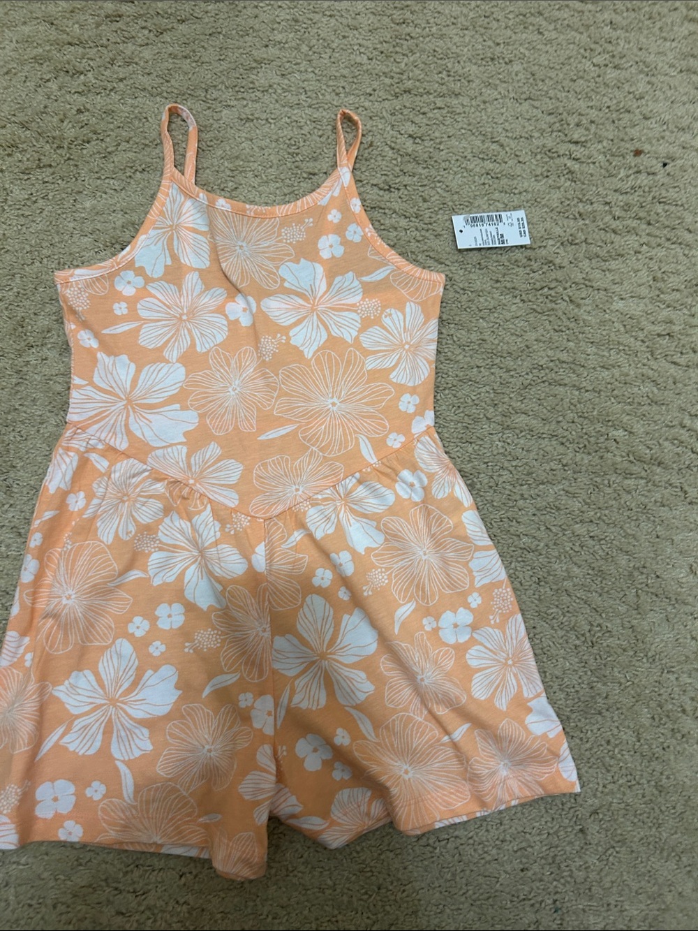 Girls' Peach Floral Sundress Romper - Peach White
